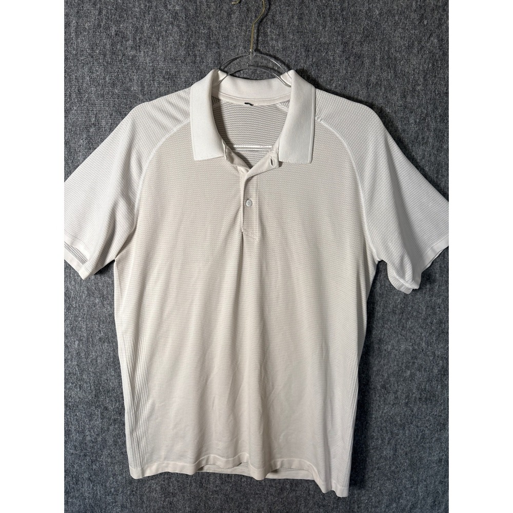 Lululemon Metal Vent Tech Polo Shirt Mens Large Light Gray Short Sleeve